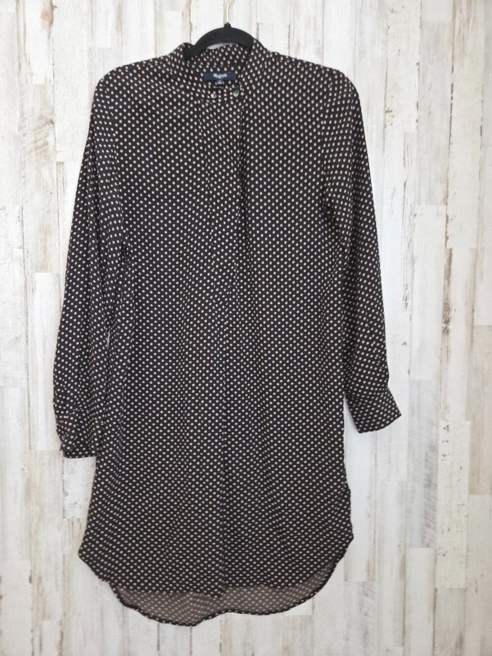 Madewell size S Polka dot Dress short Shift Long sleeve Button Henley High neck